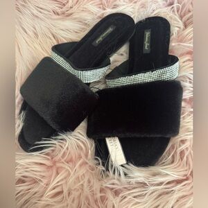 Victoria’s Secret Velvet Rhinestone Bling Slippers Slide Set